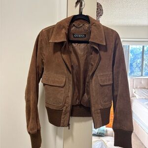 GUESS Women's Tan Suede Bomber Jacket